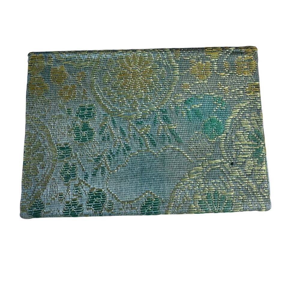 Vintage Brocade Lipstick Case Holder with Mirror Embroidered Floral Jewelry Box